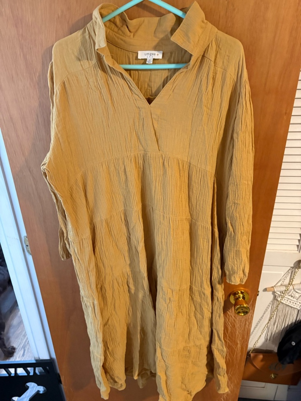 Umgee Mustard Textured V-Neck Dress